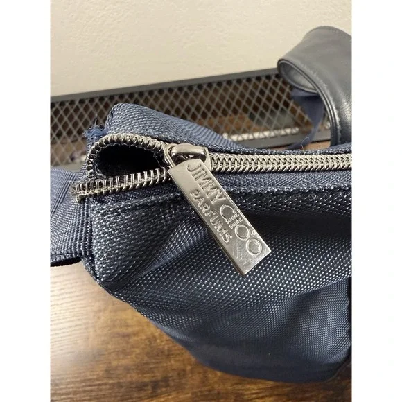 LARGE Jimmy Choo Parfums Luxury Bag Navy Nylon Leather Trim Shoulder Travel Tote - Picture 5 of 16